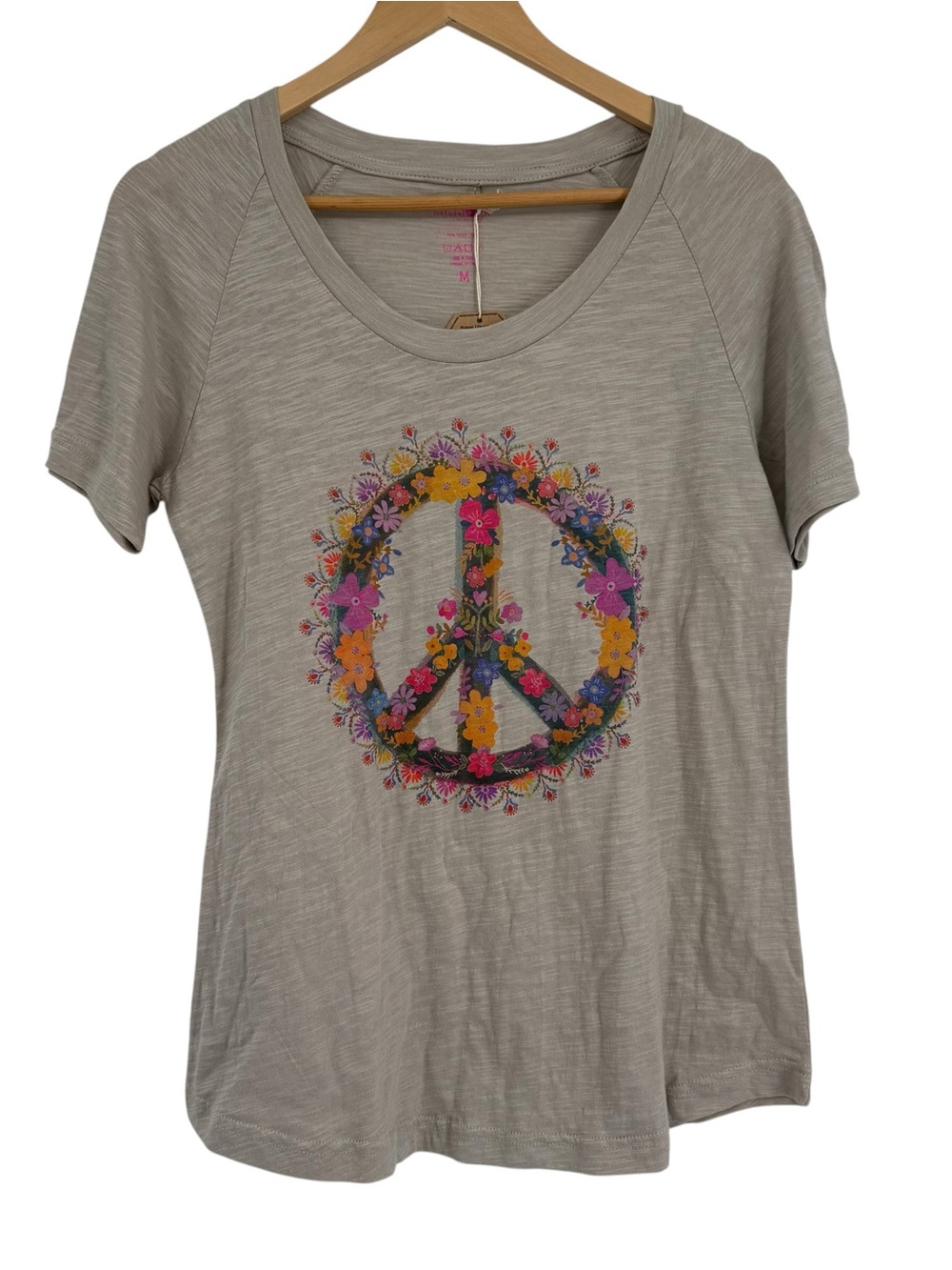 Natural Life Peace Sign NWT Top T-Shirt Gray Boho Hippie Women’s Size Medium